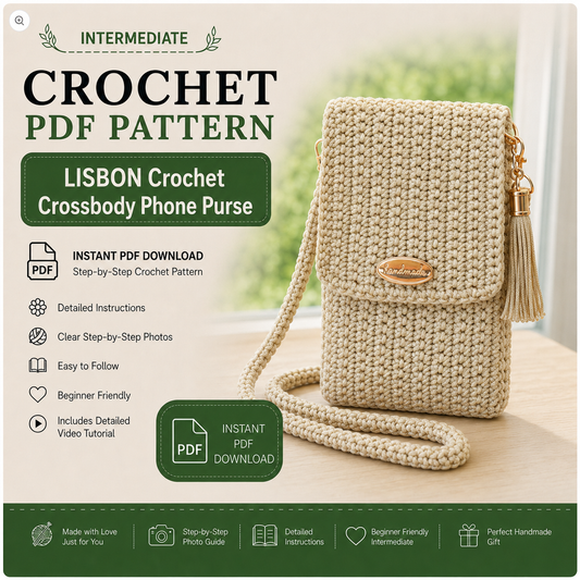LISBON Crochet Crossbody Phone Purse Pattern PDF, Mini Bag & Phone Holder Tutorial, Step-by-Step Photos and Video, Instant Download