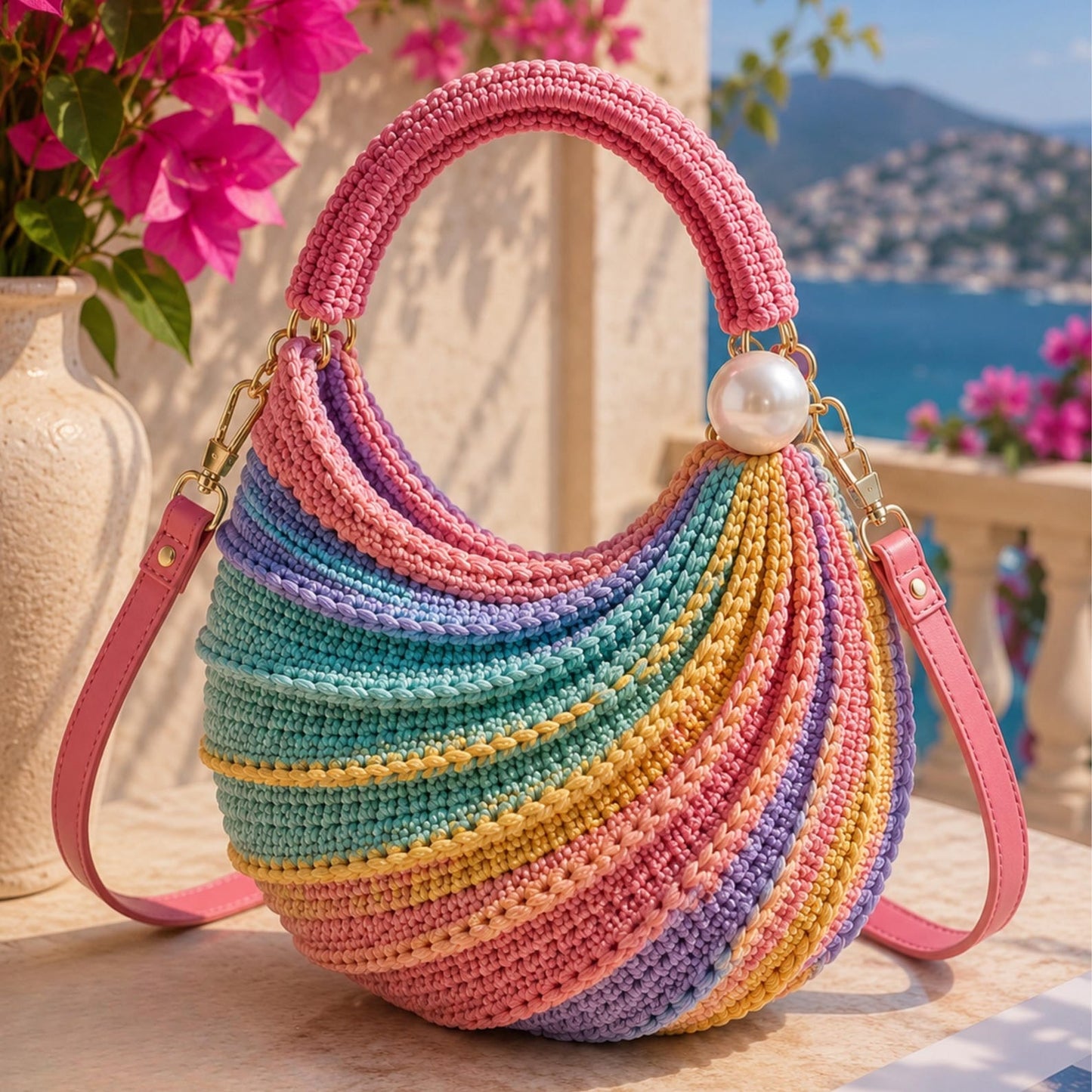 Wavy Crochet Handbag PDF Pattern, Crochet Purse Tutorial with Video, DIY Shoulder Bag Pattern, Step-by-Step Photo Guide, Instant Download