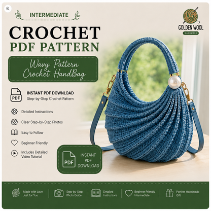 Wavy Crochet Handbag PDF Pattern, Crochet Purse Tutorial with Video, DIY Shoulder Bag Pattern, Step-by-Step Photo Guide, Instant Download