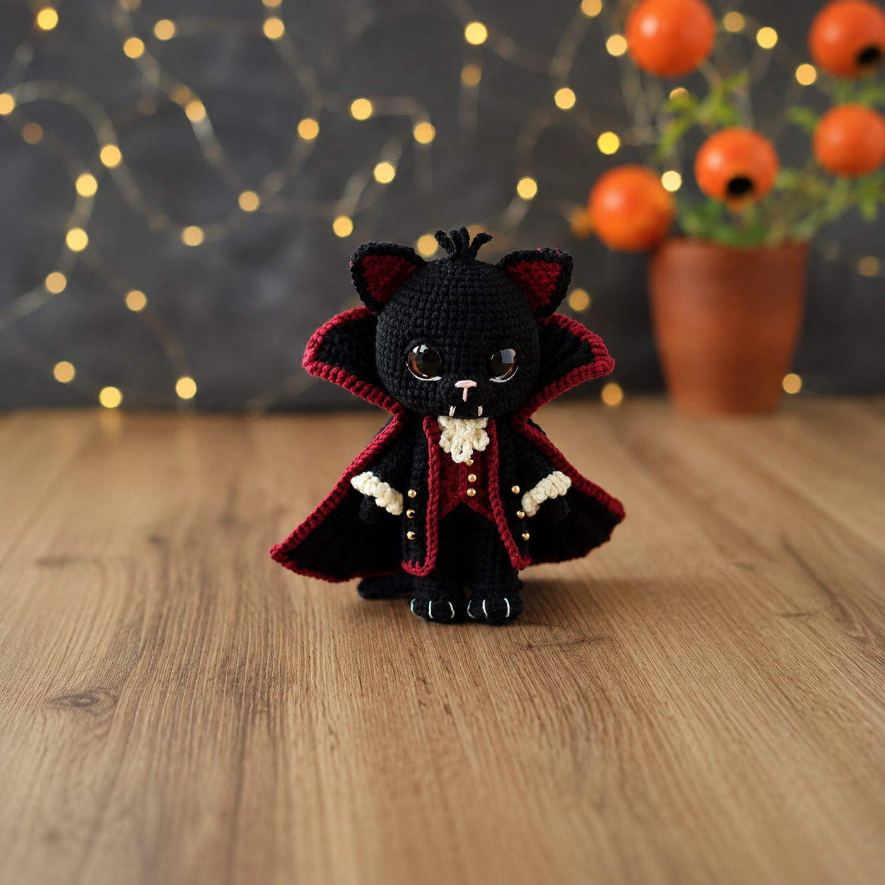 Vampire Cat Crochet Pattern | Halloween Cat Amigurumi PDF | Black Cat Crochet | Gothic Crochet | Dracula Ornament | Fall Decor