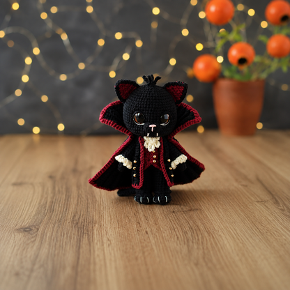 Vampire Cat Crochet Pattern | Halloween Cat Amigurumi PDF | Black Cat Crochet | Gothic Crochet | Dracula Ornament | Fall Decor