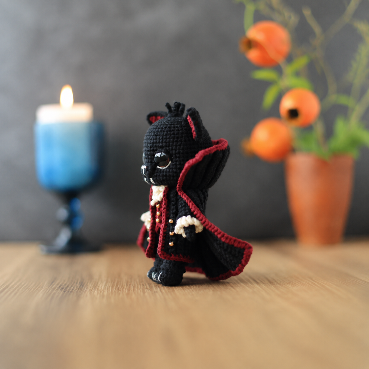 Vampire Cat Crochet Pattern | Halloween Cat Amigurumi PDF | Black Cat Crochet | Gothic Crochet | Dracula Ornament | Fall Decor