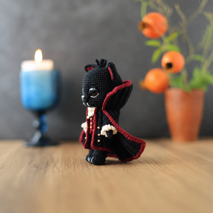 Vampire Cat Crochet Pattern | Halloween Cat Amigurumi PDF | Black Cat Crochet | Gothic Crochet | Dracula Ornament | Fall Decor