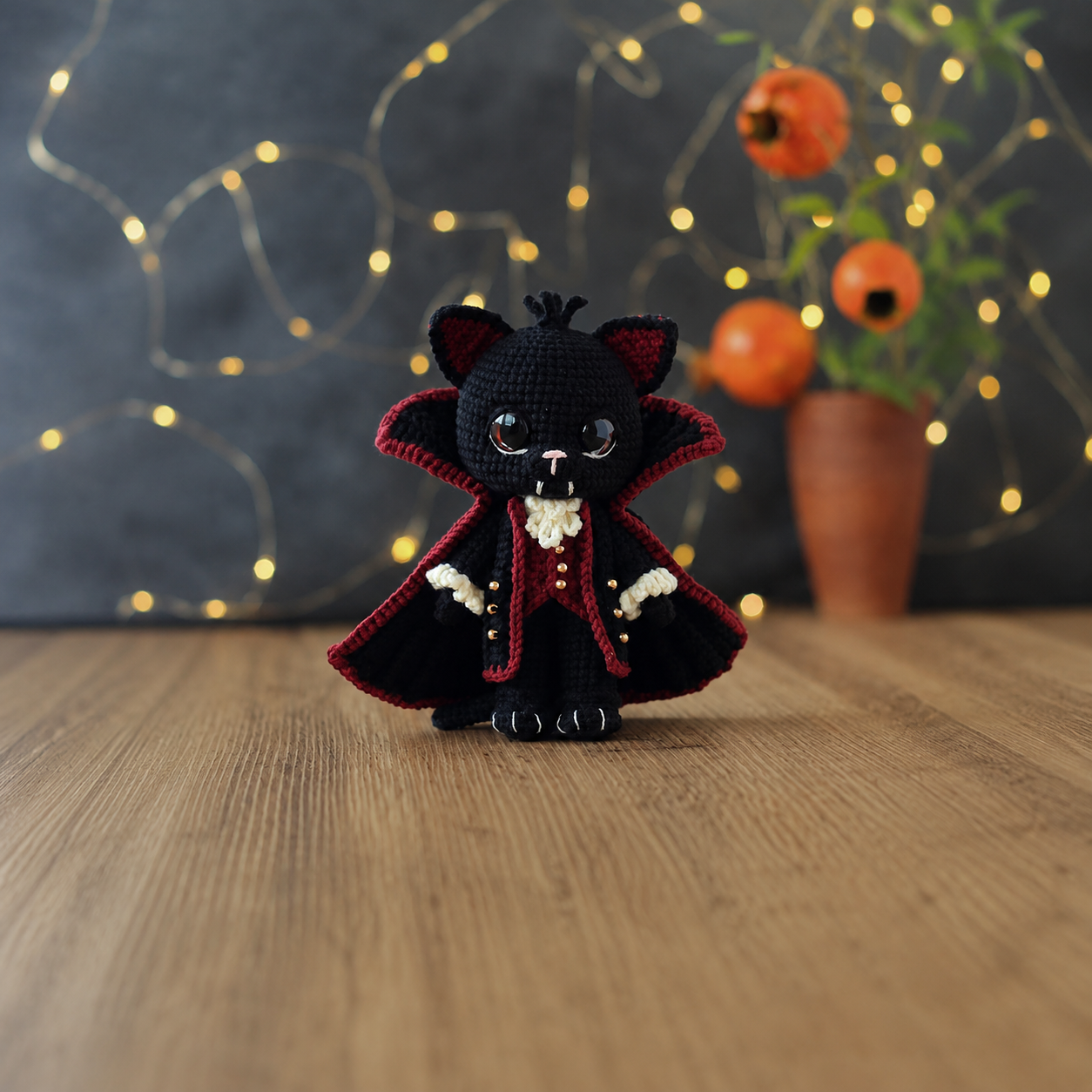 Vampire Cat Crochet Pattern | Halloween Cat Amigurumi PDF | Black Cat Crochet | Gothic Crochet | Dracula Ornament | Fall Decor