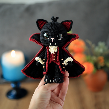 Vampire Cat Crochet Pattern | Halloween Cat Amigurumi PDF | Black Cat Crochet | Gothic Crochet | Dracula Ornament | Fall Decor