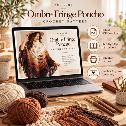 Ombre Fringe Poncho Crochet Pattern – Turtleneck Lace Poncho PDF Pattern
