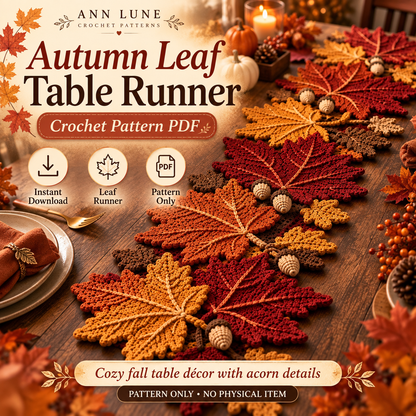 Autumn Maple Leaf & Acorn Table Runner Crochet Pattern PDF – Fall Thanksgiving Decor