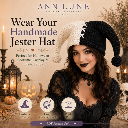 Black & White Jester Hat Crochet Pattern PDF – Halloween Costume Hat, Cosplay Crochet Pattern