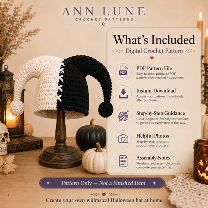 Black & White Jester Hat Crochet Pattern PDF – Halloween Costume Hat, Cosplay Crochet Pattern