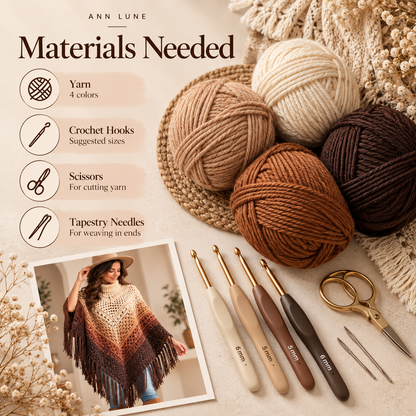 Ombre Fringe Poncho Crochet Pattern – Turtleneck Lace Poncho PDF Pattern