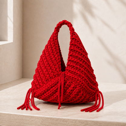 Origami Crochet Bag Pattern PDF, Chunky T-Shirt Yarn Triangle Handbag Tutorial, Step-by-Step Video, Instant Download