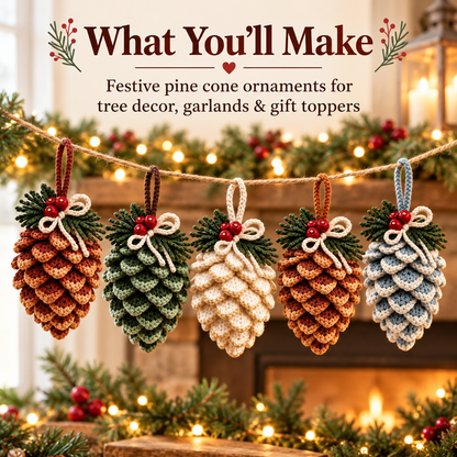 Pine Cone Christmas Ornament Crochet Pattern – 5 Colorways PDF