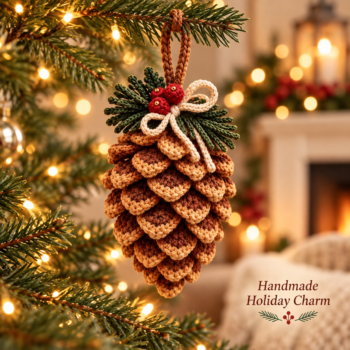 Pine Cone Christmas Ornament Crochet Pattern – 5 Colorways PDF