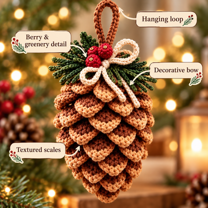 Pine Cone Christmas Ornament Crochet Pattern – 5 Colorways PDF