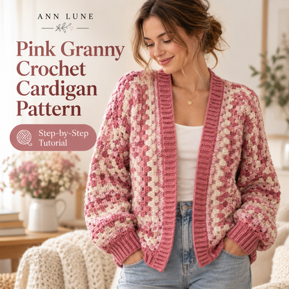 Pink Granny Stitch Cardigan Crochet Pattern – Women's PDF Pattern