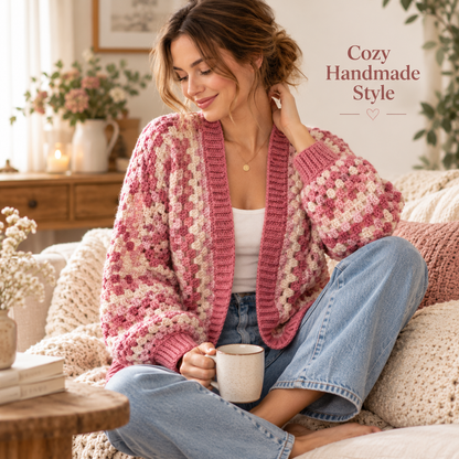 Pink Granny Stitch Cardigan Crochet Pattern – Women's PDF Pattern