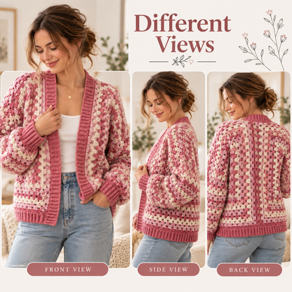 Pink Granny Stitch Cardigan Crochet Pattern – Women's PDF Pattern