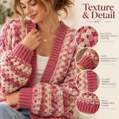 Pink Granny Stitch Cardigan Crochet Pattern – Women's PDF Pattern
