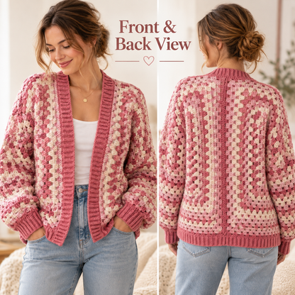 Pink Granny Stitch Cardigan Crochet Pattern – Women's PDF Pattern