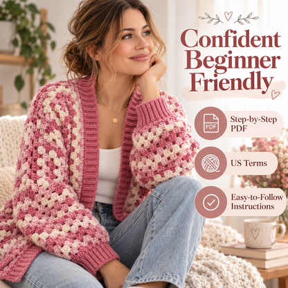 Pink Granny Stitch Cardigan Crochet Pattern – Women's PDF Pattern