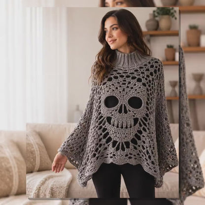 Skull Lace Poncho Crochet Pattern PDF | Step-by-Step Gothic Sweater Tutorial | Halloween Skull Top
