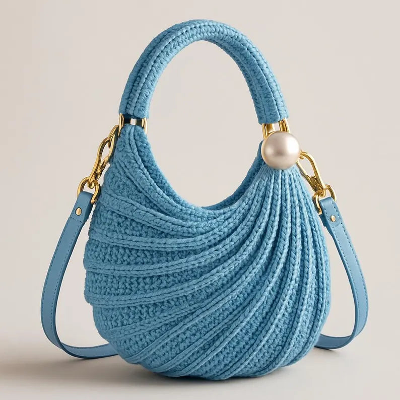 Wavy Hobo Bag Crochet Pattern PDF, Trendy Wave Shoulder Bag Tutorial, Pearl Handle Purse, Instant Digital Download