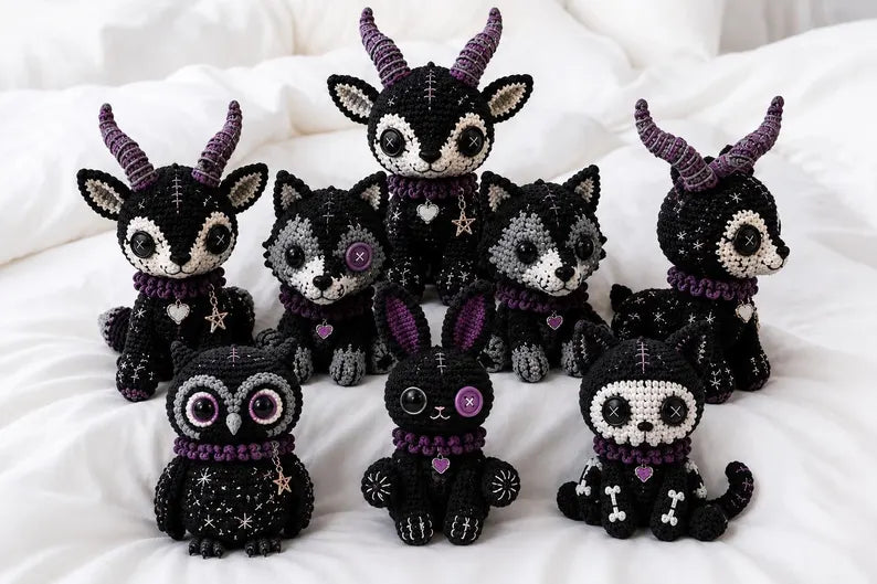 Gothic Crochet Amigurumi Pattern Set | Halloween Crochet Plushies Pattern | Amigurumi Dolls Pattern (PDF Download)
