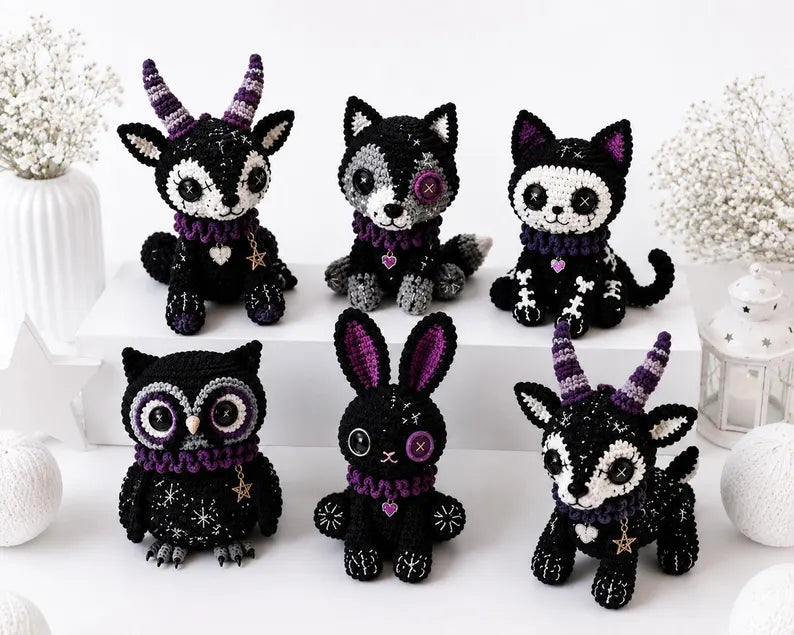 Gothic Crochet Amigurumi Pattern Set | Halloween Crochet Plushies Pattern | Amigurumi Dolls Pattern (PDF Download)