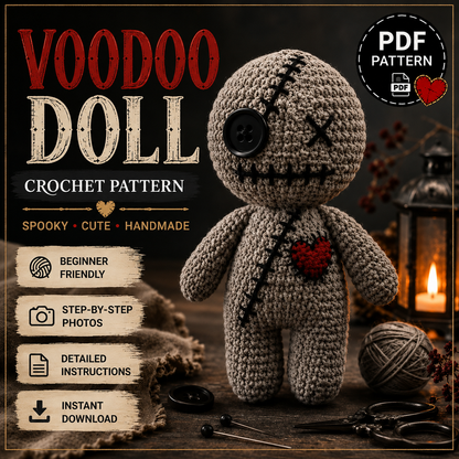 Voodoo Doll Crochet Pattern PDF | Halloween Amigurumi | Gothic Plush Doll | Beginner Crochet Tutorial | Instant Download