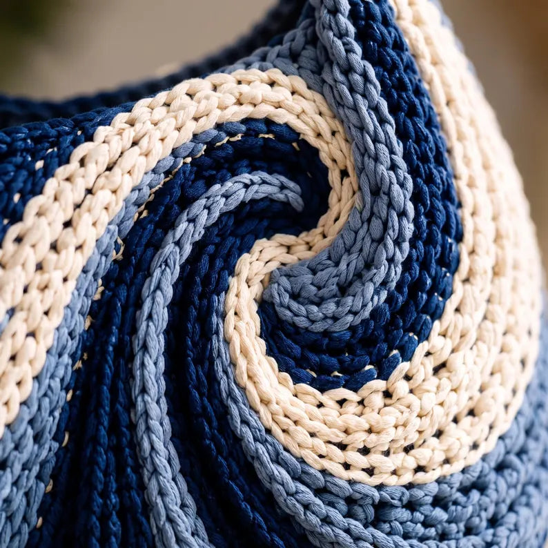Wavy Hobo Bag Crochet Pattern PDF, Modern Swirl Shoulder Purse Tutorial, Pearl Handle Handbag, Instant Download